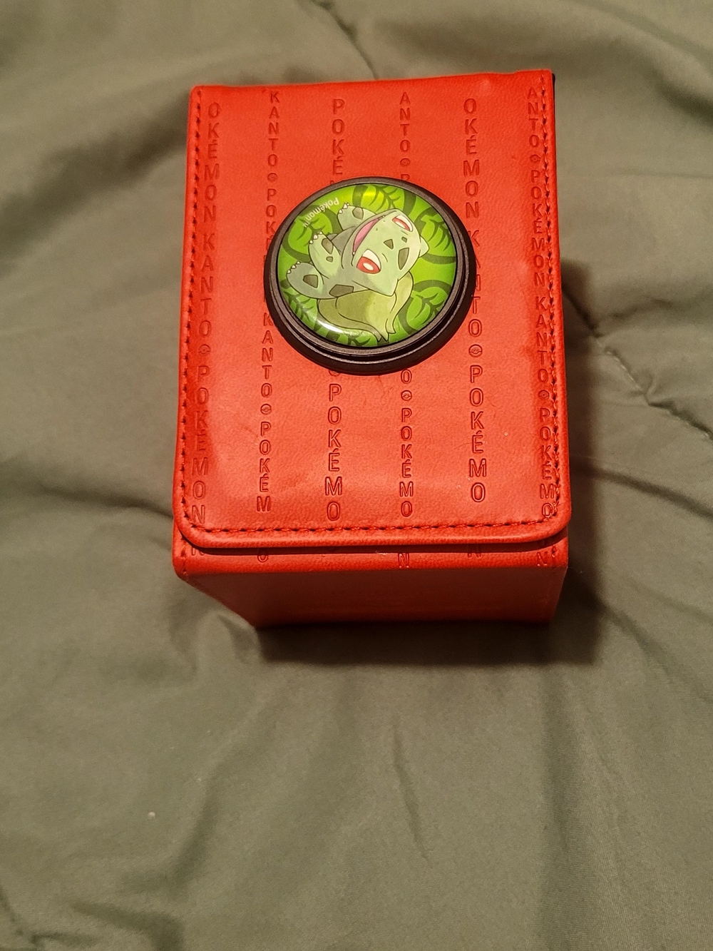 Pokémon Red Card Deck Box with Green Bulbasaur PopSocket Accessory